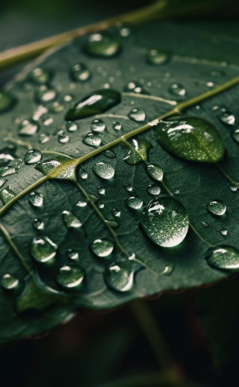 Vibrant leaf vein with dew drop pattern generated by artificial intelligence